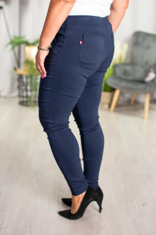 Spodnie w gumkę MIKSA DŁUGIE 09 wysoki stan granat Plus Size 42 44 46 48 50 52 54 56 58 60