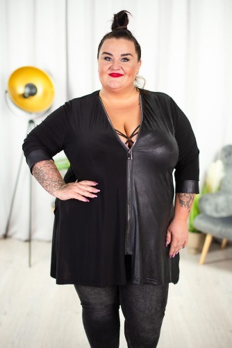 Trapezowa Tunika z ekoskórki MASUS czarna Plus Size 4648 50 52 54 56