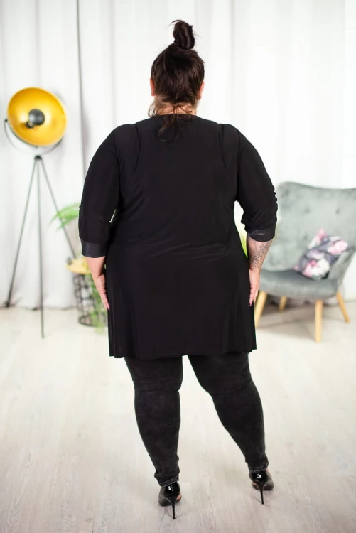 Trapezowa Tunika z ekoskórki MASUS czarna Plus Size 4648 50 52 54 56