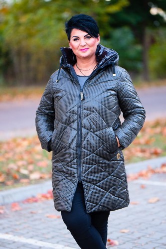 Zimowy Płaszcz w pepitkę CARLY khaki Plus Size 44-50