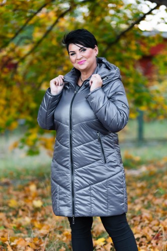 Zimowy Płaszcz ESTER siwy Plus Size 42-52