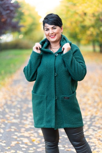 Płaszcz Oversize z Bukli butelkowy Plus Size 44 46 48 50 52 54 56