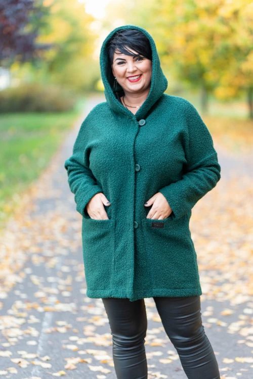 Płaszcz Oversize z Bukli butelkowy Plus Size 44 46 48 50 52 54 56
