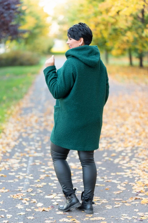Płaszcz Oversize z Bukli butelkowy Plus Size 44 46 48 50 52 54 56