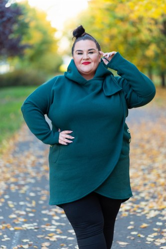 Bluza Ponczo NEGRI zielona butelka Plus Size L-4XL