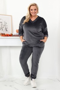 Dres welurowy NAOMI szary Plus Size 44-54