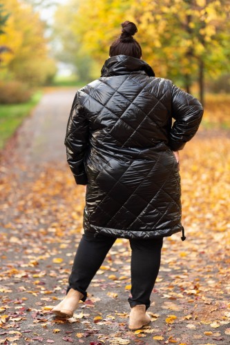 Zimowa Kurtka lakierowana ze stójką DEZIRE czarna Plus Size 44 46 48 50 52 54