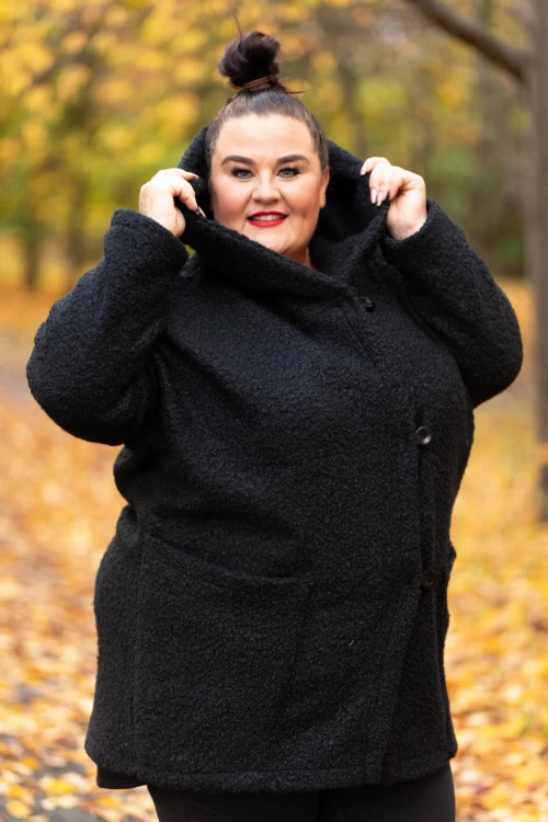 Płaszcz Oversize z Bukli czarny Plus Size 44-56