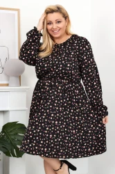 Sukienka wizytowa w kwiatki odcinana w talii LU wzór 1 Plus Size 44-52
