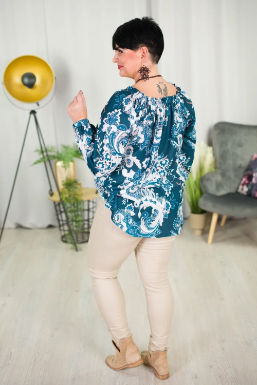 Elegancka Bluzka STELLA wzór niebieska Plus Size 44-52