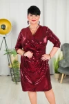 Wyszczuplająca Sukienka z kopertowym dekoltem LUCKY czerwone cekiny Plus Size 44-52 