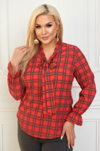 Koszula z krawatką RUDE czerwona krateczka Plus Size 44-58