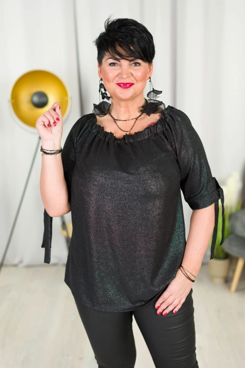 Bluzka Hiszpanka LENA czarna z brokatem Plus Szie 42/50