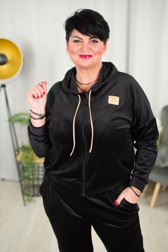 Dres welurowy z rozpinaną bluzą HARLEY czarny Plus Size 42-50