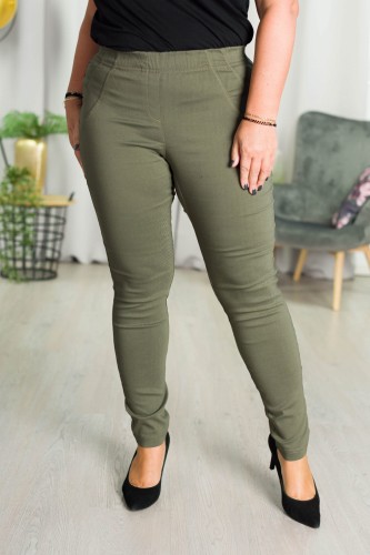 Spodnie w gumkę MIKSA DŁUGIE 07 wysoki stan khaki Plus Size 42-64