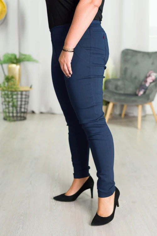 Spodnie w gumkę MIKSA DŁUGIE 07 wysoki stan granat Plus Size 42-64
