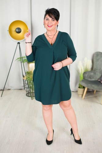 Sukienka trapezowa LARYSA butelkowa zieleń Plus Size 44-52