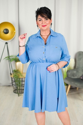 Sukienka z paskiem HESTIA niebieska Plus Size 44-54