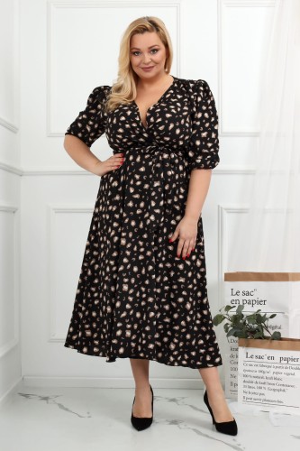 Sukienka SALMA czarna w cętki Plus Size 44-54