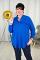 Dłuższa Koszula ze stójką ERIKA gładka chaber Plus Size 44-52