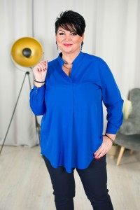 Dłuższa Koszula ze stójką ERIKA gładka chaber Plus Size 44-52