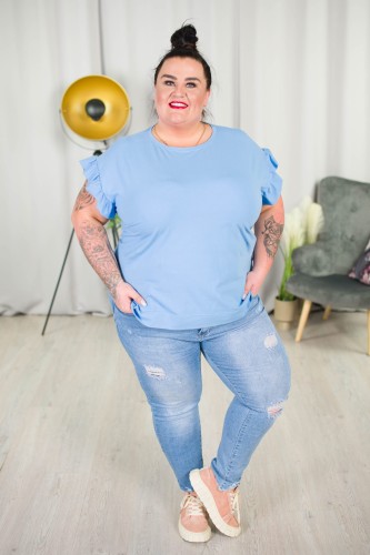 T-shirt z falbankami LADY baby blue Plus Size 42-52