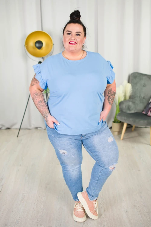 T-shirt z falbankami LADY baby blue Plus Size 42-52