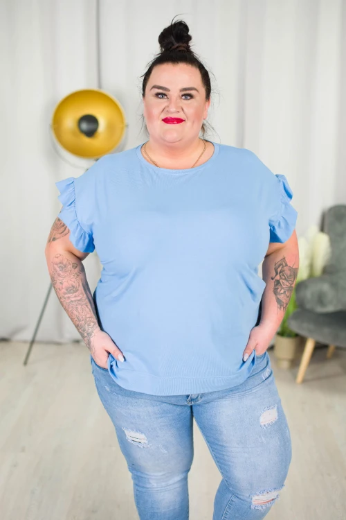 T-shirt z falbankami LADY baby blue Plus Size 42-52