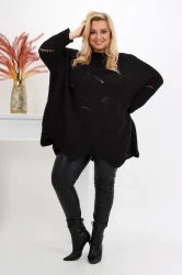 Ażurowy Sweter Oversize ELISE czarny Plus Size 46/54