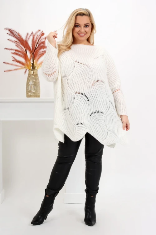 Ażurowy Sweter Oversize ELISE brąz Plus Size 46/54