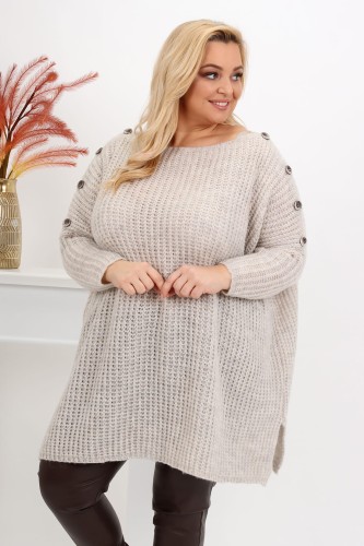 Sweter z guzikami Oversize CANDY beż Plus Size 46/54
