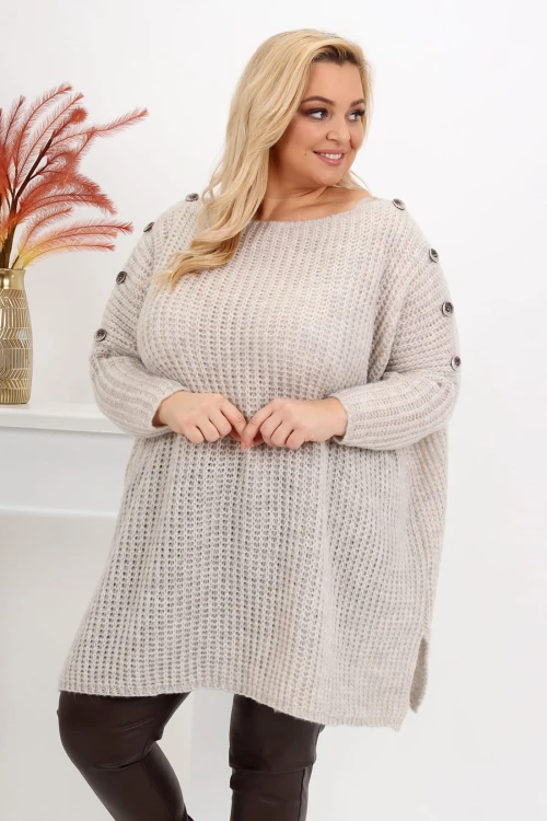 Sweter z guzikami Oversize CANDY beż Plus Size 46/54