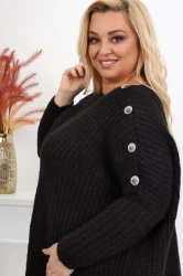 Sweter z guzikami Oversize CANDY czarny Plus Size 46/54