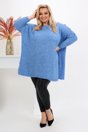 Sweter z guzikami Oversize CANDY niebieski Plus Size 46/54