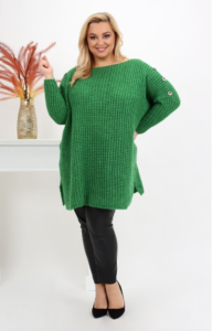 Sweter z guzikami Oversize CANDY zielony Plus Size 46/54