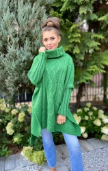 Ażurowy Sweter Golf Ponczo Oversize BELLA zielony Plus Size 46/54