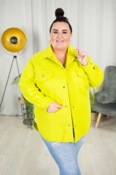 Flauszowa Kurtka o kroju koszuli MARIKA limonka Plus Size 42-54
