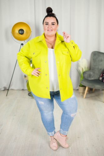 Kurtka wiosenna o kroju koszuli MARIKA limonka Plus Size 42-54