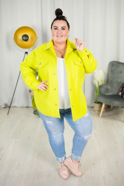 Kurtka wiosenna o kroju koszuli MARIKA limonka Plus Size 42-54