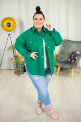 Flauszowa Kurtka o kroju koszuli MARIKA zielona Plus Size 42-54