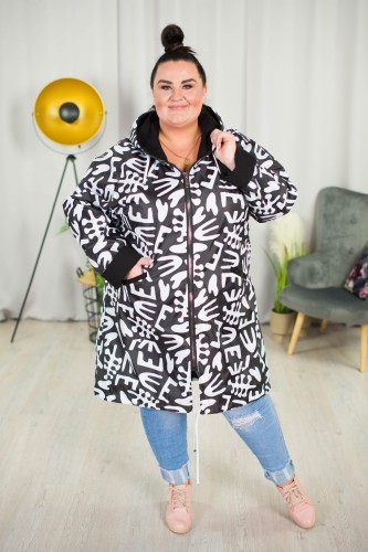 Wiosenna Parka Wiatrówka LIZA czarno-biały Plus Size 42-54