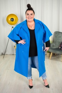 Płaszcz wiosenny z paskiem Kamizelka FRIDA niebieski Plus Size 44-52