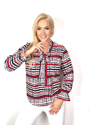 Koszula z krawatką RUDE czerwone paski Plus Size 44-58