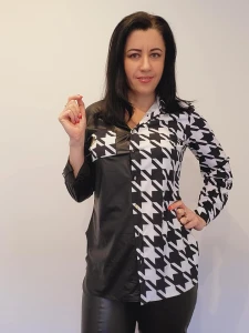 Koszula z ekoskórką DAHLIA pepitka Plus Size 44-54