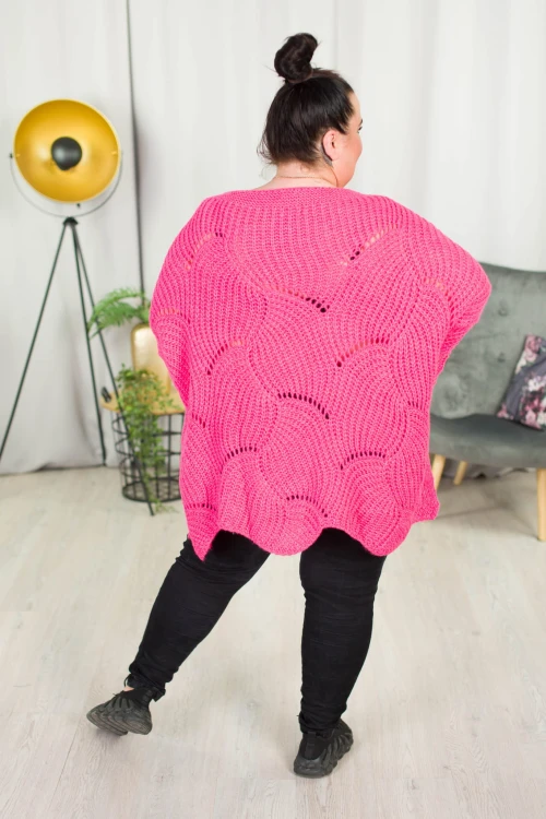 Ażurowy Sweter Oversize ELISE fuksja Plus Size 46/54