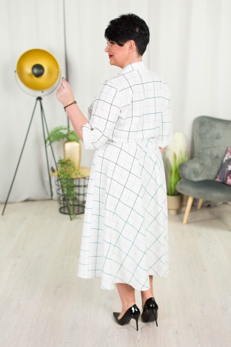 Sukienka z paskiem ILONA śmietankowa w kratę Plus Size 44-52