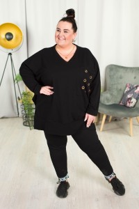 Bluza Oversize ROUTE czarna z dżetami Plus Size 48-58