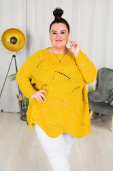 Ażurowy Sweter Oversize ELISE miodowy Plus Size 46/54