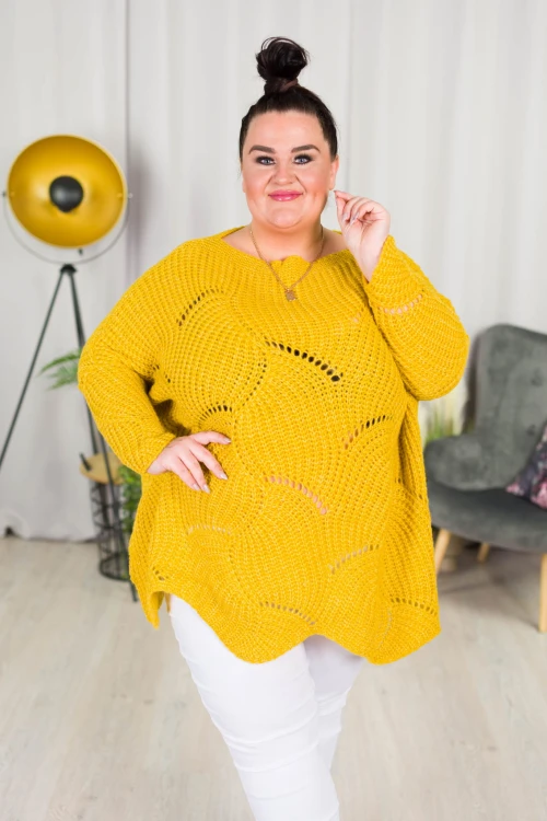 Ażurowy Sweter Oversize ELISE miodowy Plus Size 46/54