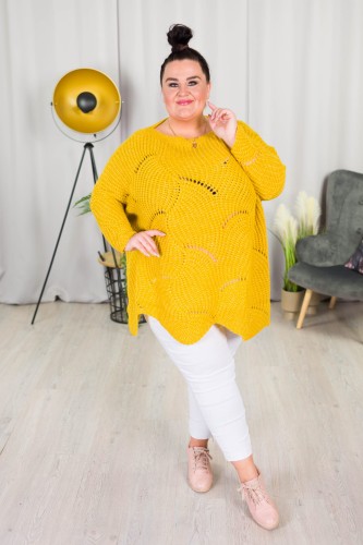 Ażurowy Sweter Oversize ELISE miodowy Plus Size 46/54